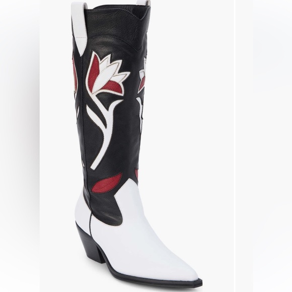 Matisse Shoes - New Matisse Western Boots Black White Red Leather Floral Cowboy Tall Boot Sz 8